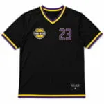 Custom V-neck basketball jersey front view with logo and player and number