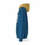 Custom basketball team hoodie side view with printed sleeve design