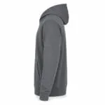 Side view of a custom grey basketball hoodie with long sleeves and kangaroo pocket