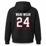 Personalized basketball hoodie back view with custom player name and number