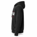 Custom team basketball hoodie side view showing sleeves, hood, and athletic fit