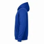 Custom royal blue basketball hoodie side view with kangaroo pocket
