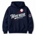Custom navy blue basketball hoodie front view with Wani Wear logo