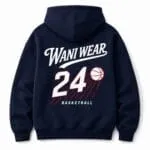 Personalized navy blue basketball hoodie back view with player number 24