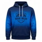 Custom blue gradient basketball hoodie side view with tonal pattern