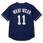 Personalized navy baseball jersey back with white player name and number 11