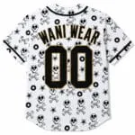 Custom skull print full button baseball jersey back with number 00