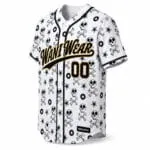 White custom skull print baseball jersey side view