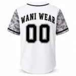 Custom full-button baseball jersey back with personalized team name and player number