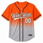 Custom orange full button baseball jersey front view