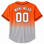 Custom orange full button baseball jersey back with number 00