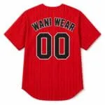 Custom baseball jersey back view with WANI WEAR team name and player number 00