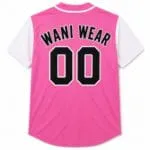 Personalized pink baseball jersey back with custom player name and number