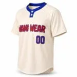 Custom two-button baseball team jersey side view with short sleeves