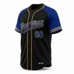 Black and blue custom full button baseball jersey side view