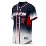 Navy white and red custom baseball jersey side view