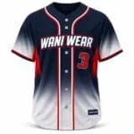 Custom navy gradient full button baseball jersey front view