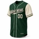 Custom green and cream full button baseball jersey side view