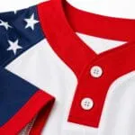 Custom two-button baseball jersey collar, buttons and stitching detail