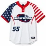 Custom USA two-button baseball jersey front view with logo and number 55