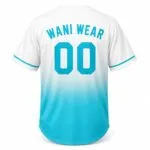 Personalized baseball full button jersey back view with custom player name and number