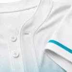 Custom baseball full button jersey close-up showing reinforced stitching and breathable mesh fabric