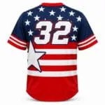 Custom sublimated baseball jersey back view with stars, stripes and number 32