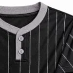 Custom two-button baseball jersey collar and stitching close-up
