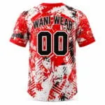 Personalized two-button baseball jersey back view with custom player name and number