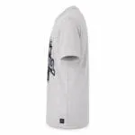 Grey custom baseball T-shirt jersey side view showing short sleeves, regular fit and branded hem labe
