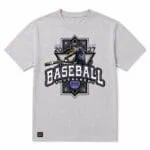 Grey custom baseball tournament T-shirt front view with player graphic and Wani Wear private-label branding