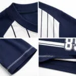 Reinforced collar, sleeve and hem stitching close-up on custom baseball T shirt jersey