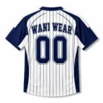Personalized baseball T shirt jersey back view with Wani Wear team name and player number 00
