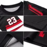 Reinforced collar, sleeve and hem stitching details on a custom sublimated baseball T shirt jersey