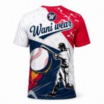 Custom baseball T shirt jersey back view with Wani Wear logo and all-over sublimated player graphics