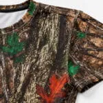 Custom camo baseball jersey fabric collar sleeve and reinforced stitching close-up