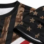 Custom American flag baseball jersey breathable mesh fabric collar sleeve and reinforced stitching close-up