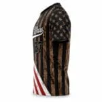 Custom camo baseball jersey side view with distressed American flag stars and stripes