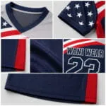 Custom baseball jersey breathable mesh fabric V-neck collar sleeve and reinforced stitching close-up