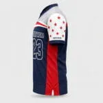 Custom baseball jersey breathable mesh fabric V-neck collar sleeve and reinforced stitching close-up