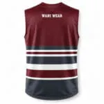 ustom baseball jersey back view with Wani Wear branding and sublimated stripes