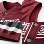 Close-up of custom baseball jersey fabric, sublimation print and reinforced stitching