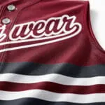 Close-up of custom baseball jersey fabric, sublimation print and reinforced stitching