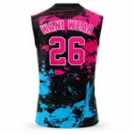 Personalized sleeveless baseball jersey back with team name and player number 26