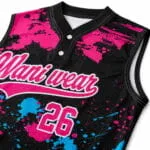 Breathable mesh and two-button neckline on custom sleeveless baseball jersey