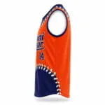 Orange and navy sublimated sleeveless baseball jersey side view