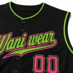 Breathable fabric, buttons and piping on custom sleeveless baseball jersey