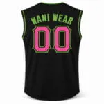Personalized black sleeveless baseball jersey back with team name and number 00