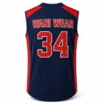 Personalized sleeveless baseball jersey back with team name and number 34