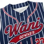 Breathable mesh and full-button stitching on custom pinstripe baseball jersey